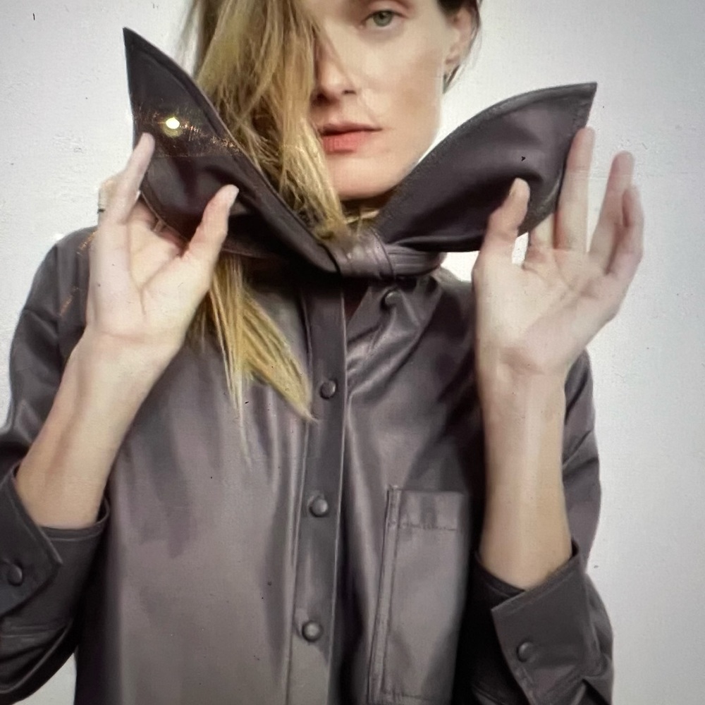 Zara brand new with tags faux leather bow top shirt/ button down S
